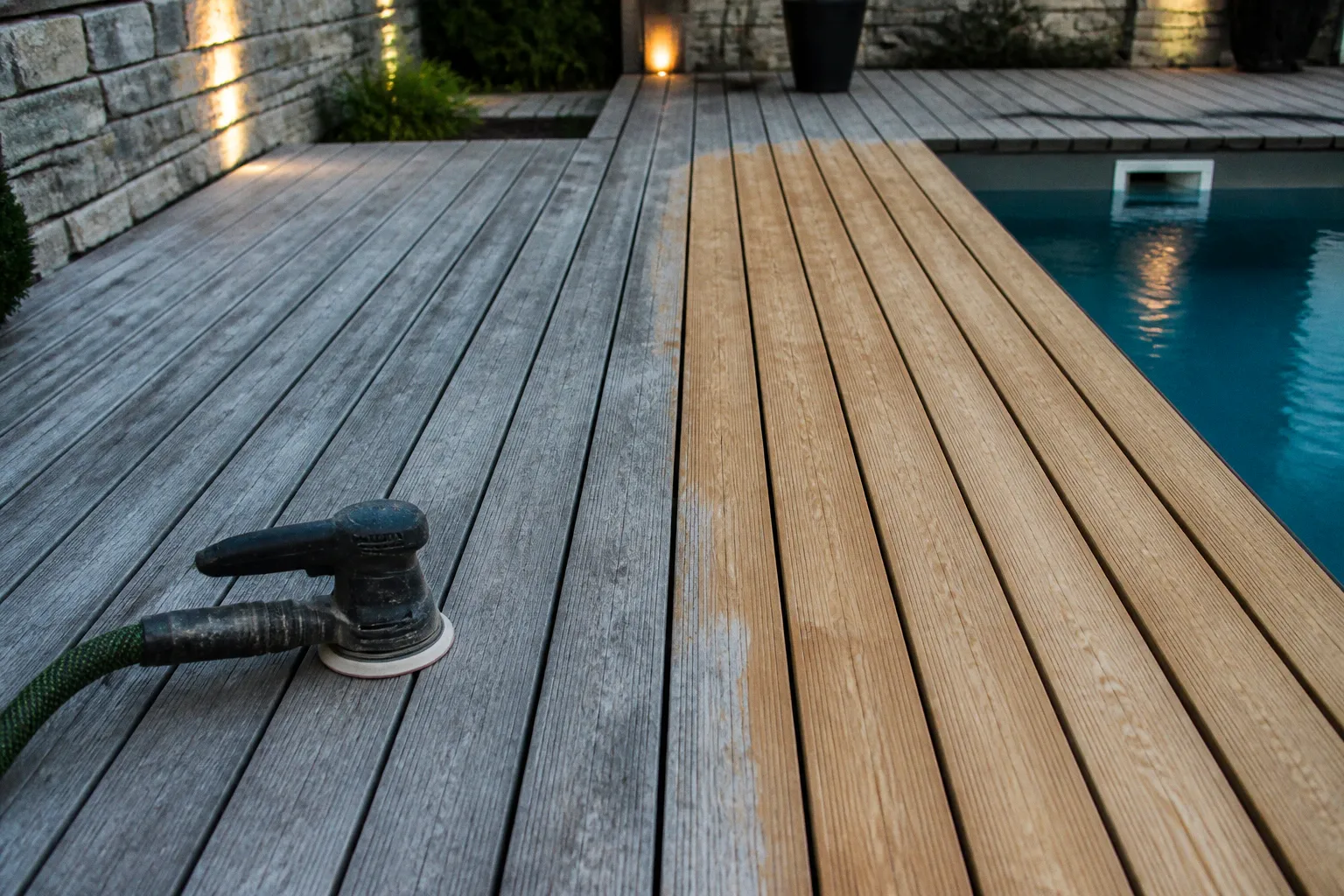 Bois de piscine grisé : le parcours pour retrouver sa couleur
