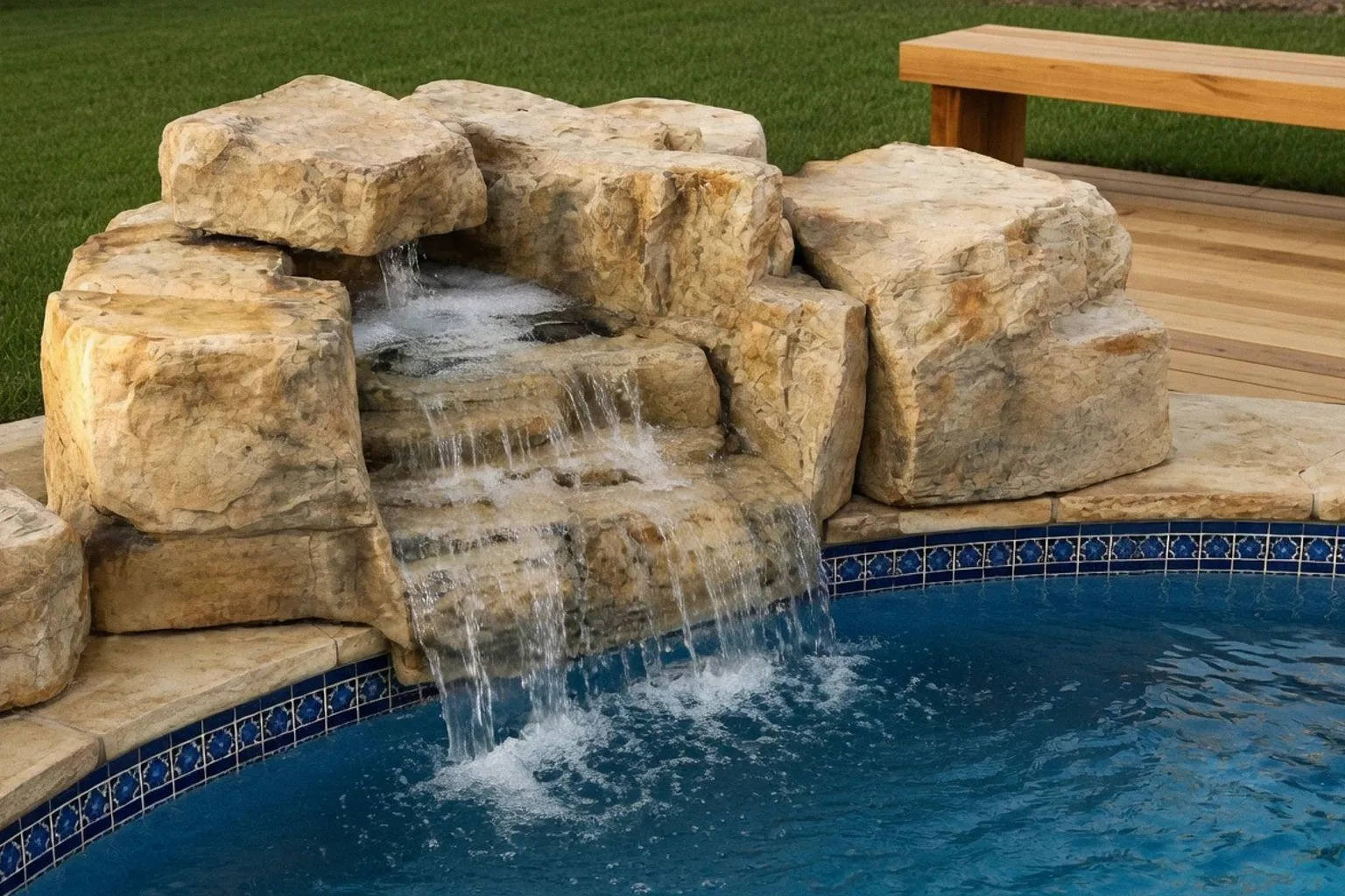 Une cascade modulaire compacte pour sublimer vos piscines en bois